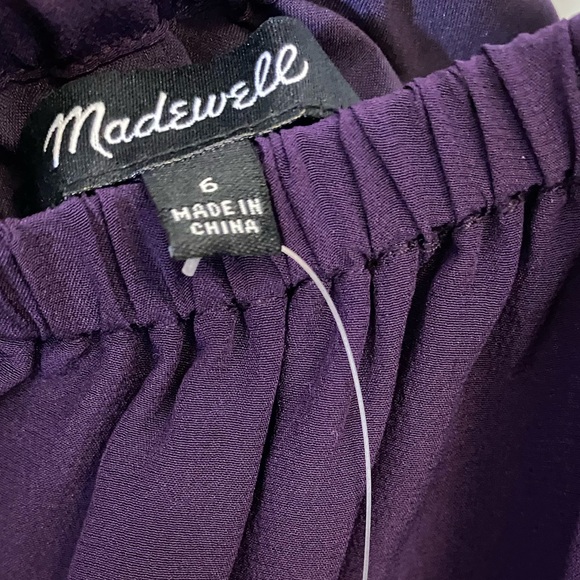 Madewell 100% Silk Deep Purple Cold Shoulder Dress w/ Tie Detail. Size 6 NWT - Picture 4 of 8